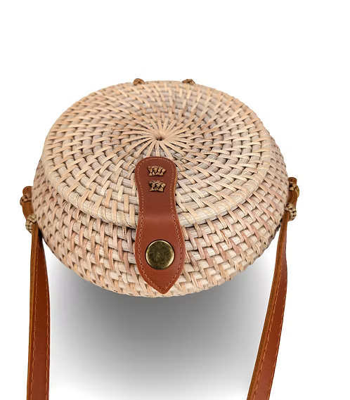Round Rattan Bag, Woven Rattan Crossbody, Boho Rattan Handbag, Straw Circle Bag