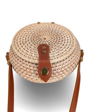 Round Rattan Bag, Woven Rattan Crossbody, Boho Rattan Handbag, Straw Circle Bag