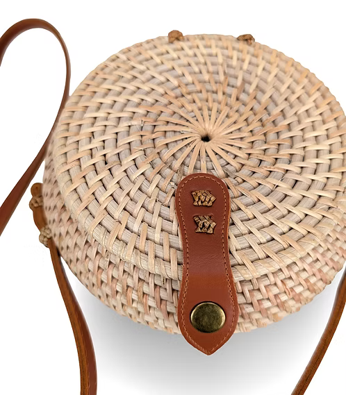 Round Rattan Bag, Woven Rattan Crossbody, Boho Rattan Handbag, Straw Circle Bag